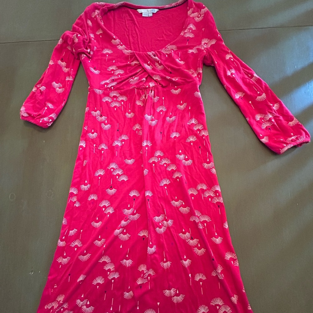 Boden Red Dandelion Long Sleeve Dress